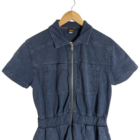BOSS Hugo Boss Blue Zip Up Short Sleeve Utility Mini Dress Size XL - Picture 7 of 16
